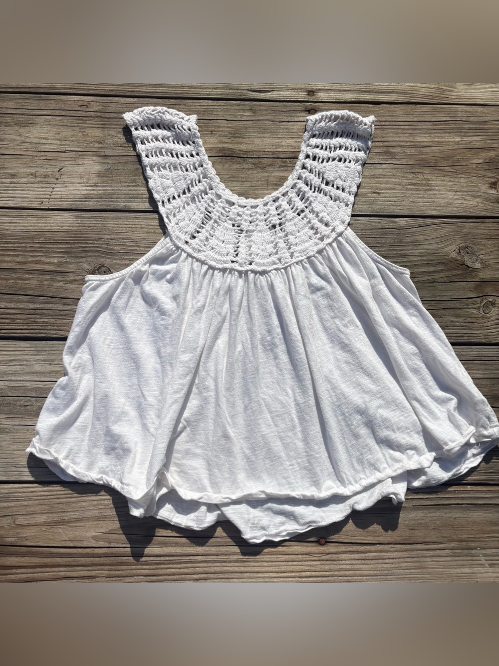 Lucky Brand White Crochet Yoke Boho Baby Doll Lace Tank Top size L